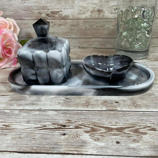 Black & White Marble Resin Vanity Set