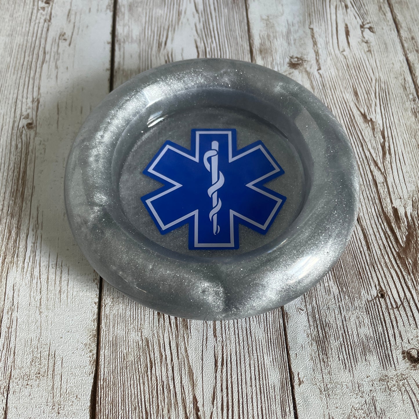Silver EMT Resin Ashtray – Star of Life Design, Handmade First Responder Gift