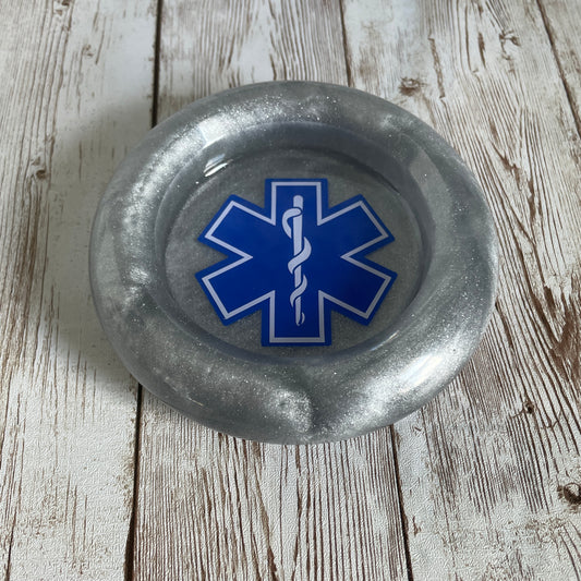 Silver EMT Resin Ashtray – Star of Life Design, Handmade First Responder Gift