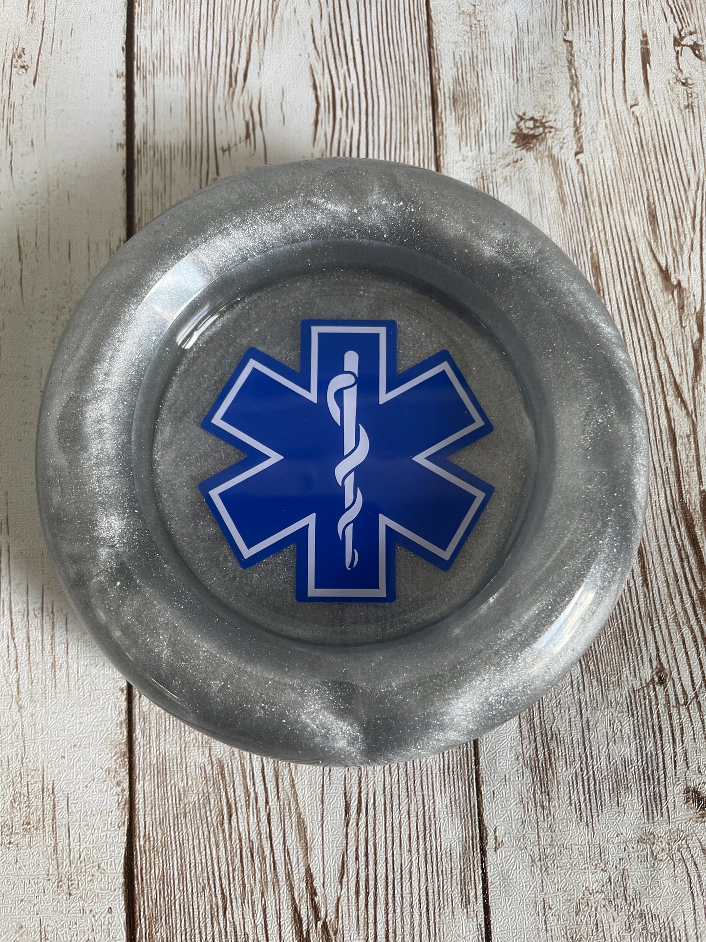 Silver EMT Resin Ashtray – Star of Life Design, Handmade First Responder Gift