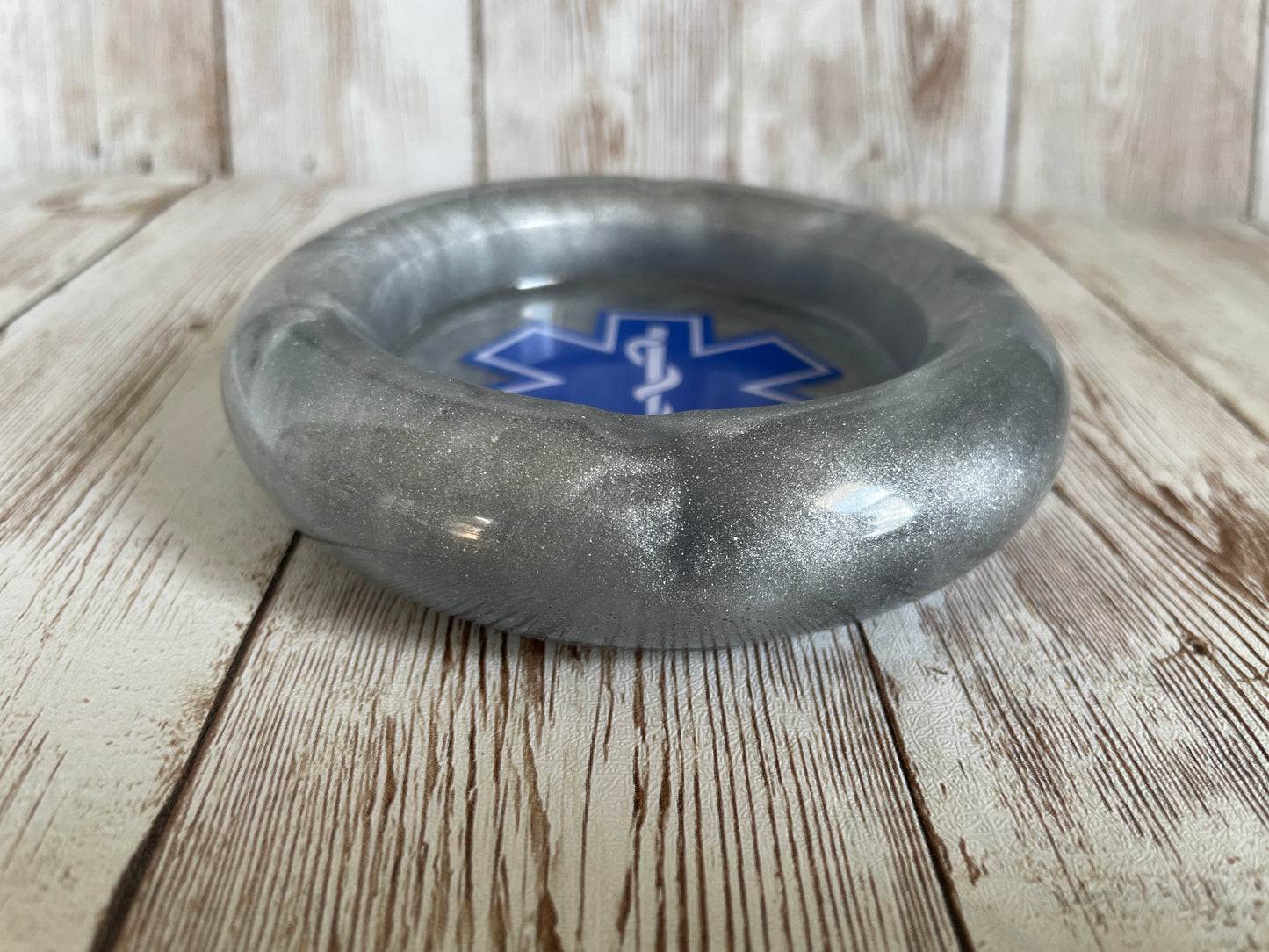 Silver EMT Resin Ashtray – Star of Life Design, Handmade First Responder Gift