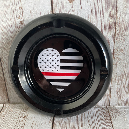 Black Firefighter Resin Ashtray – Thin Red Line Heart, Handmade First Responder Gift