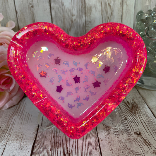 pink glitter heart resin ashtray